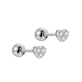 CZ Heart Mini Cartilage Stud Earrings 925 Sterling Silver Crystal Small Bead Ball Screw Back Hypoallergenic Tragus Studs Earring for Women Teen Girls Daughter Cute Jewelry Gifts 20G (Silvery)