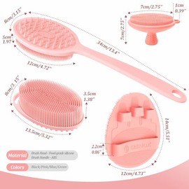Juego de estropajos de silicona para espalda/cuerpo/cara y guante de baño suave de 4 piezas, suave estropajo exfoliante para la espalda y el cuerpo con cabezal de cepillo de doble cara, guante