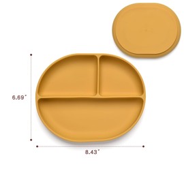 Imagination Junction Elliptical three-grid silicone dinner plate, 100% food-grade silicone material, with suction cups at the bottom, can be placed in microwave oven (Yellow, green)
