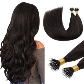 DOORES Nano Hair Extensions Dark Brown, 18 Inch 50g Nano Bead, 50s Ring