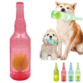 Jatmira Tennis Ball in Bottle Dog Toy [2025 New Upgrade] Reinforced and Thickened Rubber Bottle Dog Chew Toy with Ball Squeaky Fetch Toy Tough (Red, Medium)