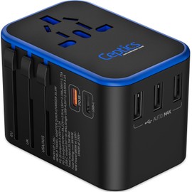 Ceptics Ceptics World International Travel Plug Adapter - Powerful 33.5W with Pd & QC 3.0 Dual USB-C Power - 3 USB Ports Wall Charger Type I C G A Outlets 110V 220V A/C - EU Euro US UK (11-KU)