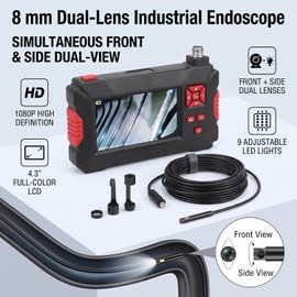 Endoscopio Industrial Doble Lente 10M con LCD 1080p y 9 LEDs – Walfront P30