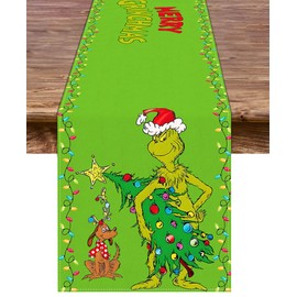 Christmas Table Runner Merry Christmas Holiday Season Winter Party Kitchen Xmas Fireplace Dining Room Home Decoration (Green, 13" x 72")