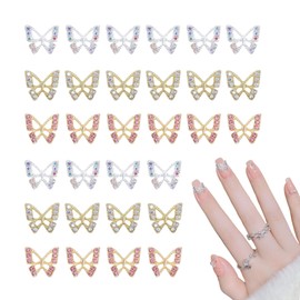 RICISUNG Butterfly Nail Parts, 30-Piece Set, 3D Butterfly, Nail Art, Rhinestones, Gold, Nail Stones, Glossy, Glitter, Handmade, Crafts, DIY
