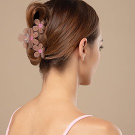 Radhu & Kabby Flower Design Claw Clips | Floral Pastel Hair Clutchers for Girls & Women | Latest Hair Accessory | Hair Clips for All-Day Hold | Set of 3 | Medium Size