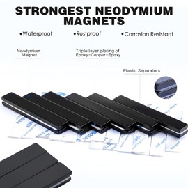 MIKEDE Black Rare Earth Neodymium Magnets, 6 Pack Heavy Duty Bar Magnet with Double-Sided Adhesive, Perfect for Science Experiments STEM Projects Garage, Kitchen,Craft, Office - 60 x 10 x 3 mm