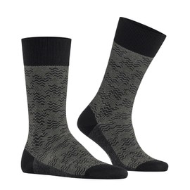 FALKE Men's Mighty Nest Socks Breathable Climate Regulating Odour Inhibiting Cotton Wool Patterned 1 Pair, Black 3000.