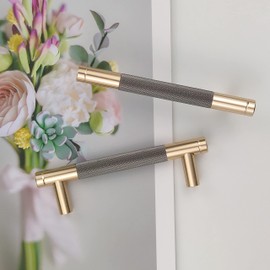 Pexintek Pack of 6 Cabinet Handles Gold Modern Handles Furniture Handles 96 mm Hole Distance Door Handles Kitchen Drawer Handles Vintage Handles for Kitchen Cupboards Dresser Cabinet (Golden Grey)