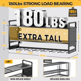 LBT Large Power Tool Organizer Wall Mount with Pegboard, Heightening Garage Power Tool Storage with 7 Cordless Drill Holder, Heavy Duty Metal Tool Shelf Battery Storage, Gifts For Men Father Husband