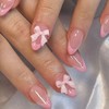Almond Press on Nails Medium Fake Nails Pink French Tip