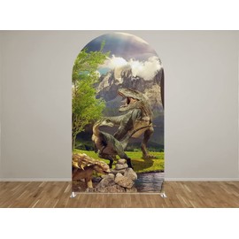 NIVIUS PHOTO Dinosaur Arched Backdrop 4x7ft Arch Wall Covers Stretchy Photography Background for Birthday Party Decoration