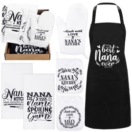 Shinymoon 6 Pcs Christmas Nana Gifts Kitchen Gifts from Grandkids Include 2 Kitchen Towels, 1 Apron, 2 Oven Pads Pot Holder and Oven Mitt for Nana Mother's Day Birthday Housewarming Kitchen Decoration