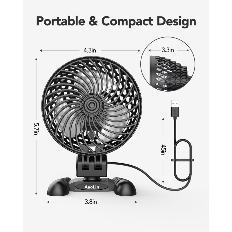 AaoLin USB Desk Fan, Table Fan with CVT Variable Speeds,
