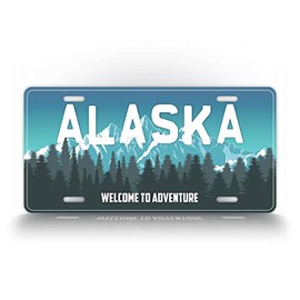 Alaska Welcome to Adventure License Plate Mountain Scene AK Auto Tag