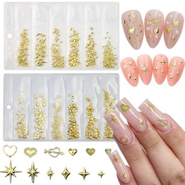 400Pcs Star Heart Nail Charms for Nails Art 3D Gold Nail Charms Metallic Star Heart Studs Rhinestones Valentines Day Nail Jewelry Manicure Kit Nails Art Supplies Accessories for Women Acrylic Nails