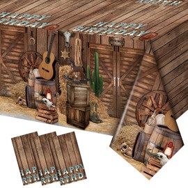 BBTO 3 Pieces Western Tablecloths Cowboy Party Decorations Birthday Table Cover Wild West Happy Birthday Tablecloth Plastic Western Table Cloths Western Party Decor for Shower, 54 x 108 Inches