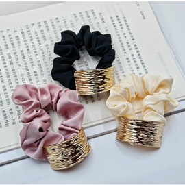 LenKeda Scrunchie Adult, 3 Piece Women's Stylish Black Pink White, Hair Ornament, Elegant, Hair Accessory, Black