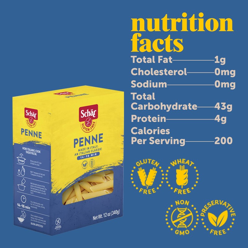 Schar - Penne - Certified Gluten Free - No GMO's,