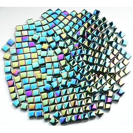 CHICSHIS Iridescent Square Mosaic Tiles for Crafts, 10.58oz Small Crystal Mosaic Glass Pieces Bulk for Mosaic Beginner, 10mm Tile for Art Glass Project, Ideal for Handmade Mosaic Home Decor, Black