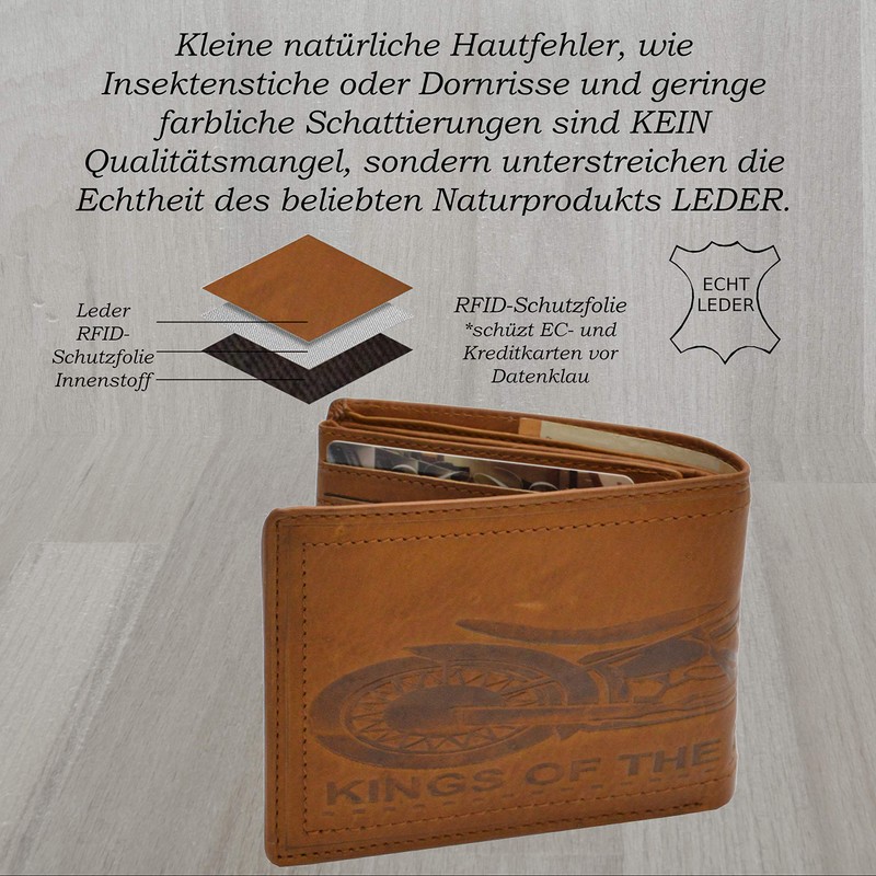 flevado Full Leather Wallet with RFID Protection Film Motorcycle Biker