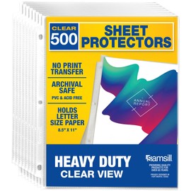 Samsill 500 Pack Heavy Duty Sheet Protectors, Crystal Clear, 8.5x11 Inch Page Protectors for 3 Ring Binder, Letter Size Protectors, Reinforced Holes, Clear Document Sleeve, Top Loading, Acid Free