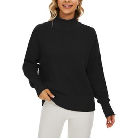 BERESIA Women's 100% Cotton Turtleneck Oversized Sweaters 2024 Loose Long Sleeve Pullover Batwing Knit Jumper, Black, XL