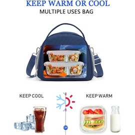 Lunch Bag Insulated Cooler Bag for Women Nylon Waterproof Lightweight Lunch Box Organiser (Navy)