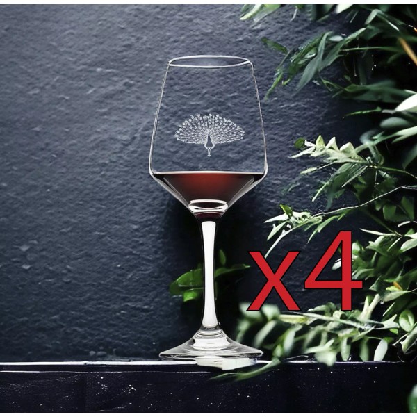 Unmarked Peacock Wine Glasses x4 Premium 12 Oz Personalize Animal