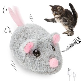 Pawsayes Cat Toys Squeaky Rechargeable Moving Mouse with Dynamic Magic Tail, Automatic Self Play Mouse Interactive Cat Toy for Indoor Cats, Electric Motion Activated Mice Toys for Kitten(Gray)