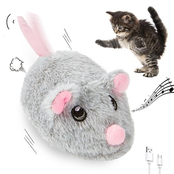 Pawsayes Cat Toys Squeaky Rechargeable Moving Mouse with Dynamic Magic