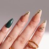 Press On Nails Almond, Green and Gold Leafs Design, Salon