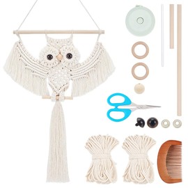 ACRNIGHEET DIY Owl Macrame Kit with Instruction Handmade White Owl Hanging Ornament Boho Hand Woven Macrame Making Kits for Home Decor DIY Owl Knitting Kit Macrame Owl Tapestry Wall Hanging