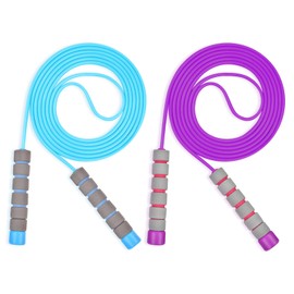 Flintronic Skipping Ropes for Children, 2 Pack Adjustable Jumping Rope for Kids, 2.6m Skipping Rope with Skin-Friendly Foam Handles, Soft Jump Rope for Girls Boys Exercise Workout Outdoor, Blue+Purple