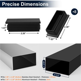Gyykzz 8 Pack Plastic Handrail End Cap for Stainless Steel Cable Handrail, Black Rectangle Handrail Accessories for Flat Top Rail for Cable Railing System, Plastic Plug End Cap for Pipe Tubing