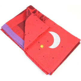 Moutet Torchon Limited Edition Le Petit Chaperon Rouge (Red Riding Hood) with Silver Embroidered Moon and Yellow Stars, Kitchen Towel, Tea Towel, Hand Towel, High Quality Cotton Woven in France