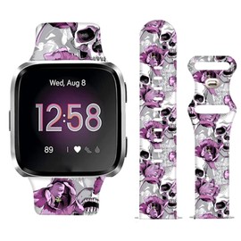 WLPFSAHF Watch Bands Compatible for Versa 2/ Versa/Versa Lite Bands for Women Men, Soft Silicone Cute Fadeless Sport Strap Replacement for Versa SE Lite,Skull Purple Floral