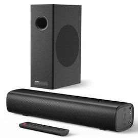 Saiyin Soundbar with 4'' Subwoofers - 70W Rounded-Edge Subwoofer & Compact Soundbar for TV, 2.1 Audio Enhanced Surround Sound System for TV, Bluetooth/Optical/AUX Connection for TV/PC