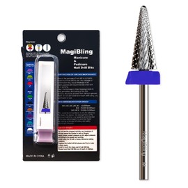 MagiBling Cross Cut Tapered Nib Nail Drill Bits, Professional 3/32'' Safety Tungsten Carbide Cone Bits, Two-Way Rotation, Multi-Function Bit, Manicure Pedicure Cuticle Gel Removal Polishing, Medium.