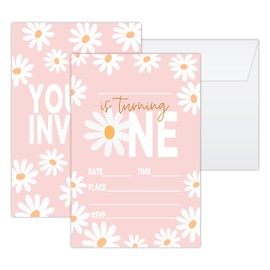 Utaqer 4"x6" Birthday Party Invitation Cards With Envelopes set of 20, Pink Daisy 1st Birthday Party Supplies for Boys, Girls, Kids or Teens Happy Birthday Celebration Invitation/shengri-a005
