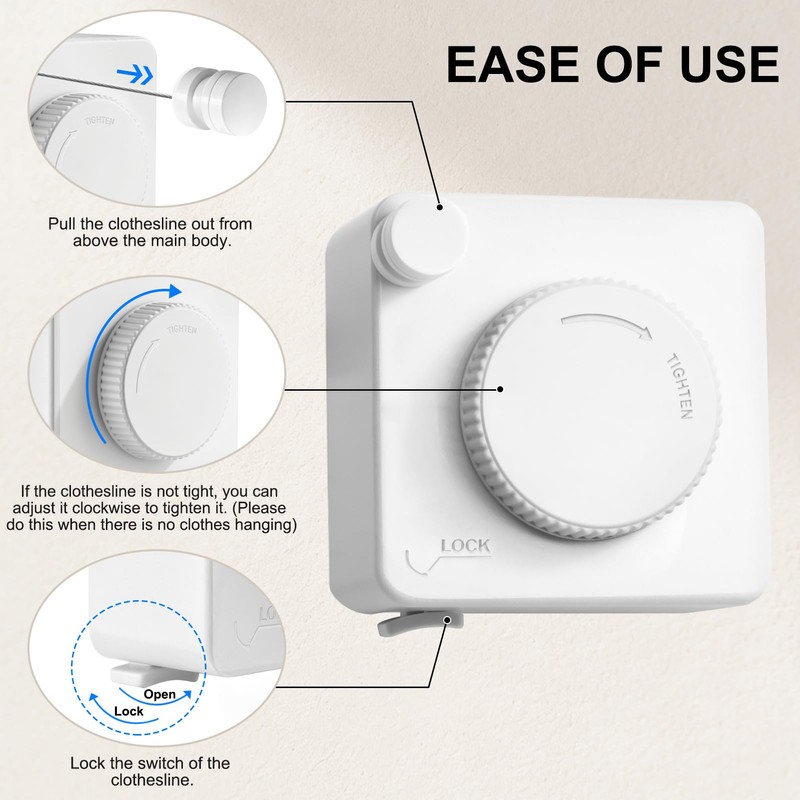 LIVEHITOP Retractable Washing Line, Wall Mounted Extendable Clothes Line