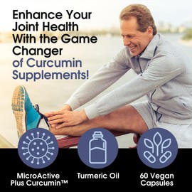 Vonacor, Highly Absorbable MicroActive Curcumin with Turmeric Oil Extract 500mg for Optimal Joint Health, Vegan, Non-GMO, Gluten-Free, 60 Vegan Capsules