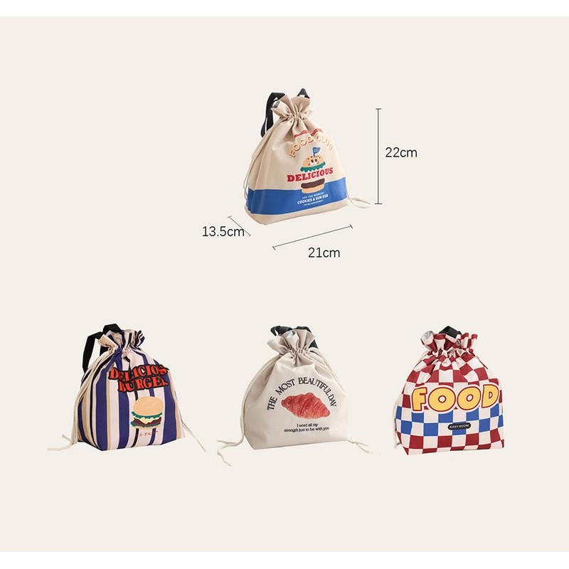 Clapoyis Lunch Bag, Drawstring Bag, Bento Box, Thermal Insulated Lunch
