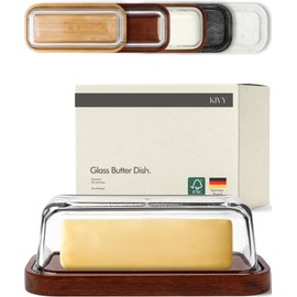 KIVY Glass butter dish with airtight lid that keeps butter soft - For countertop and refrigerator door shelf - Butter tray fridge - Butter holder for counter - Covered butter dishes with lid