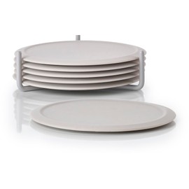 Zone Denmark Singles Glasuntersetzer aus Silikon, Untersetzer für Gläser, Tassen, Cocktailgläser, Durchm. 10 cm, Höhe 3,1 cm, 6 Stück, inkl. Halter, Warm Grey