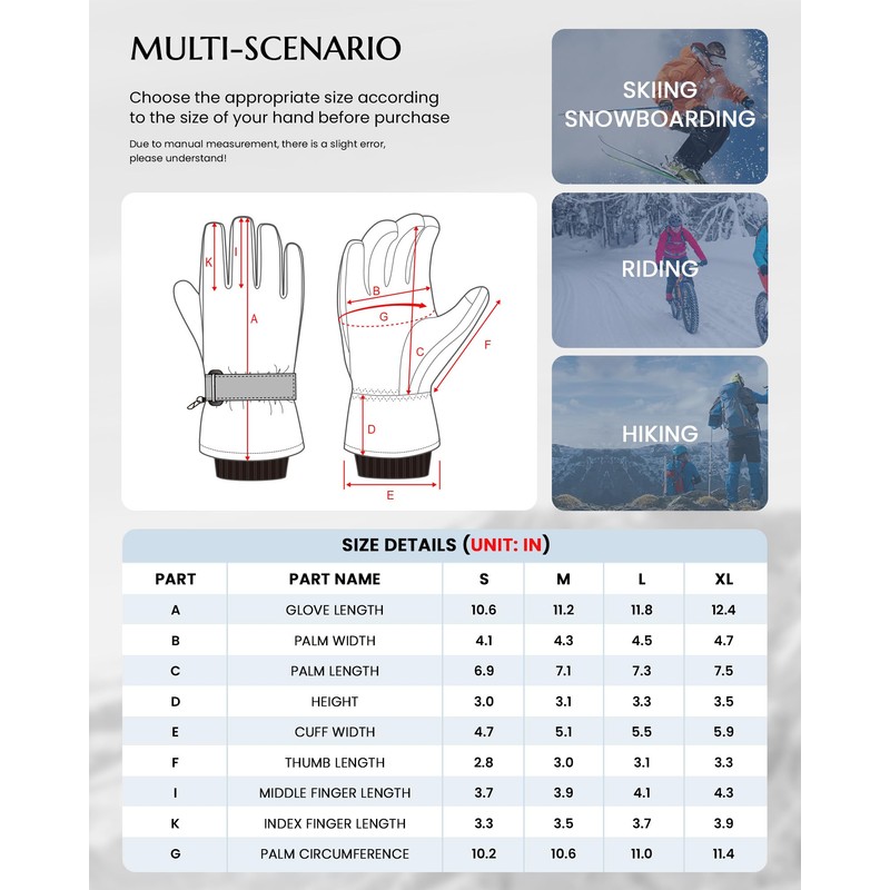 Ski Gloves for Men Women - Winter Snow Gloves Windproof