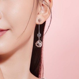 Earrings 925 Sterling Silver, Star Stud Earrings with Unicorn, Leaves, Water Drops, Round, Snowflake, Star Pendant Earrings, Silver Earrings with Cubic Zirconia, for Women, Mum Gift ZHOU LIU FU,