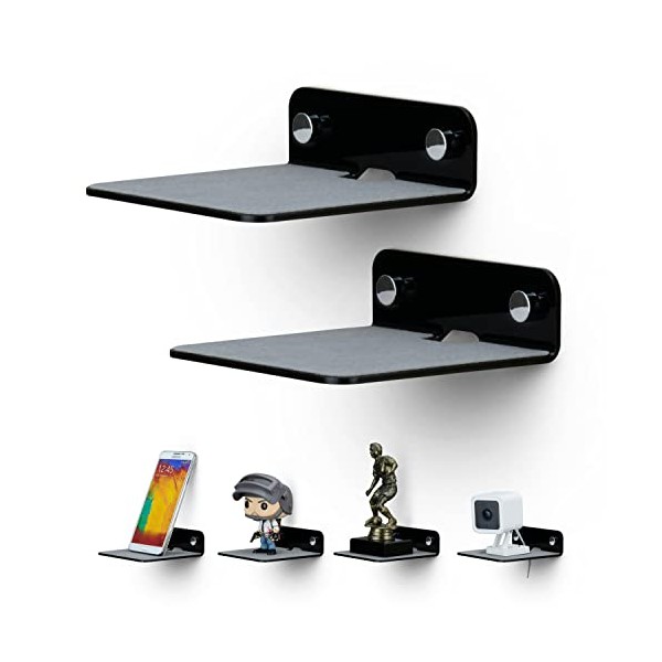 2-Pack 4” Small Floating Shelves Bluetooth Speaker Stand, Adhesive &