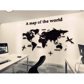 3D Wall Stickers - DIY World Map Wall Decal Sticker Murals Map Wall Décor for Nursery Living Room Bedroom TV Background Home Decorations(Black,M: 120x60 cm)