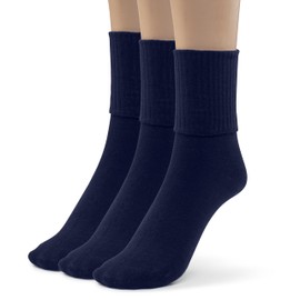 Womens Soft Rayon From Bamboo Dress Socks Crew Seamless Toe Turn Cuff Socks 3-6 Pairs (10-13, Navy-3 Pairs)